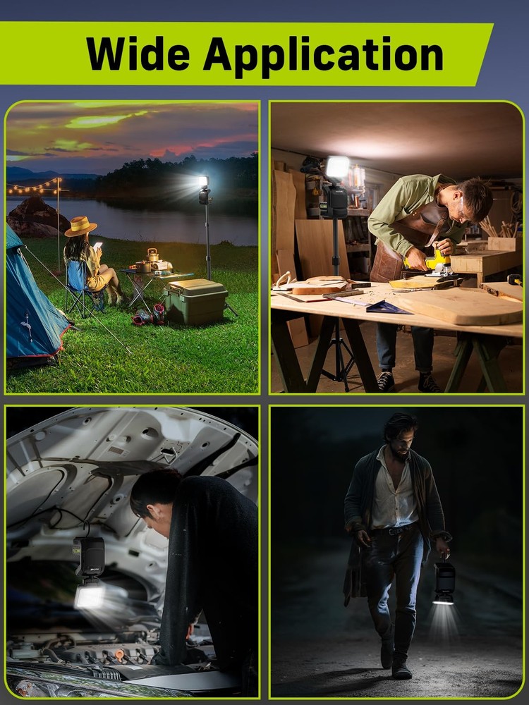 Rechargeable LED Work Light on Stand, Portable Work Lights with Telescopic Tr...
