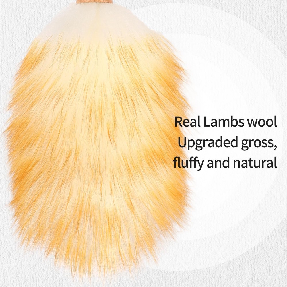 Feather Duster, Lambswool Duster for Cleaning,with Solid Wooden Handle,Leathe...