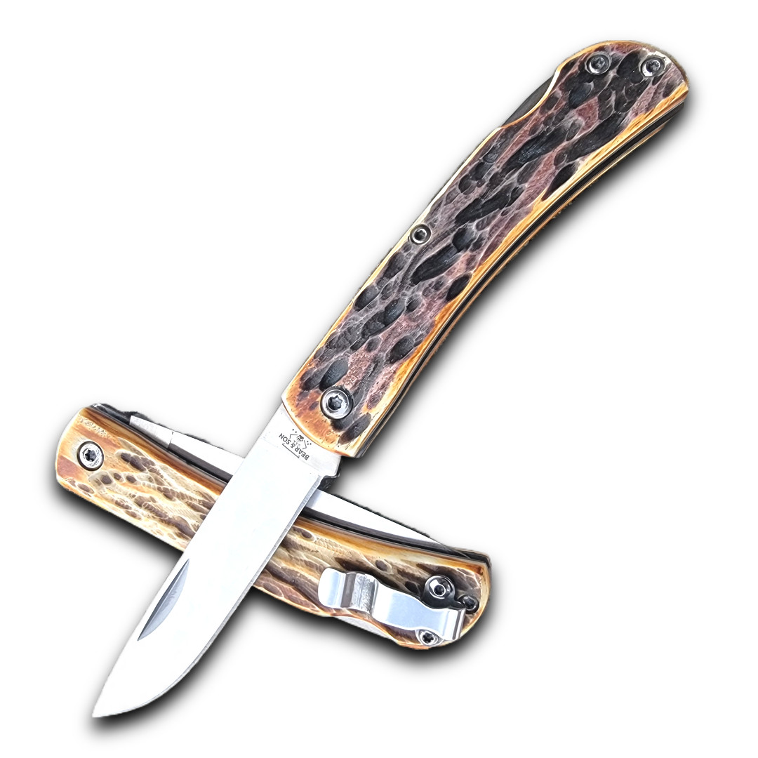 BEAR & SON CUTLERY USA STAG BONE SMALL FARM HAND LOCKBACK KNIFE