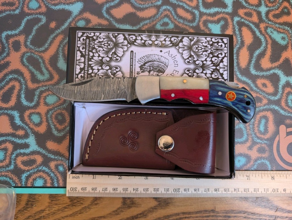 Ashen Edge Damascus Knife Back Lock