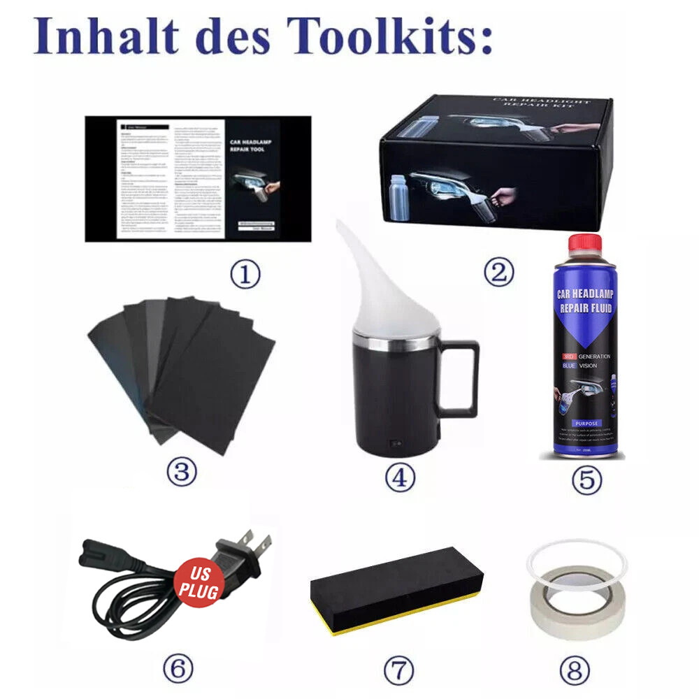 Headlight Restoration Kit 300g Liquid Polymer Repair Polish Tool Set for Cars US