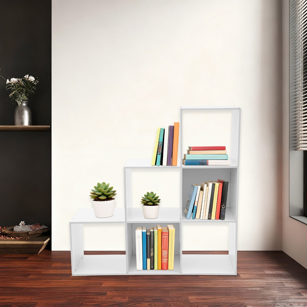 6-Cube Storage Organizer, Bookcase, Display Compartment, Open Back, Home Office.