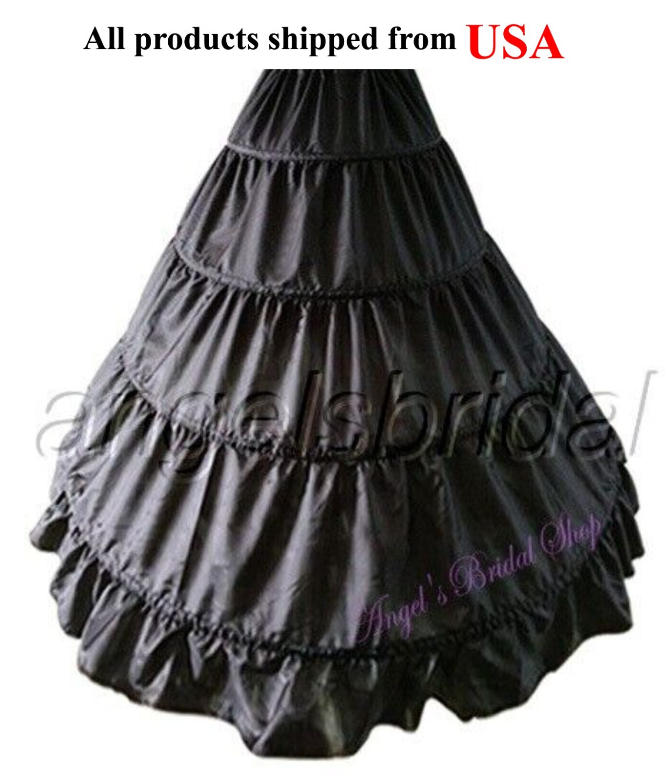 Top Quality Black 4-Hoop Bridal Wedding Halloween Costume Petticoat Skirt Slip