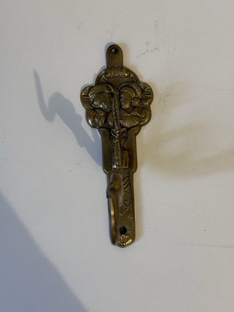 Vintage Solid Brass Wall Hook Serpent-Style With Faces Ornate