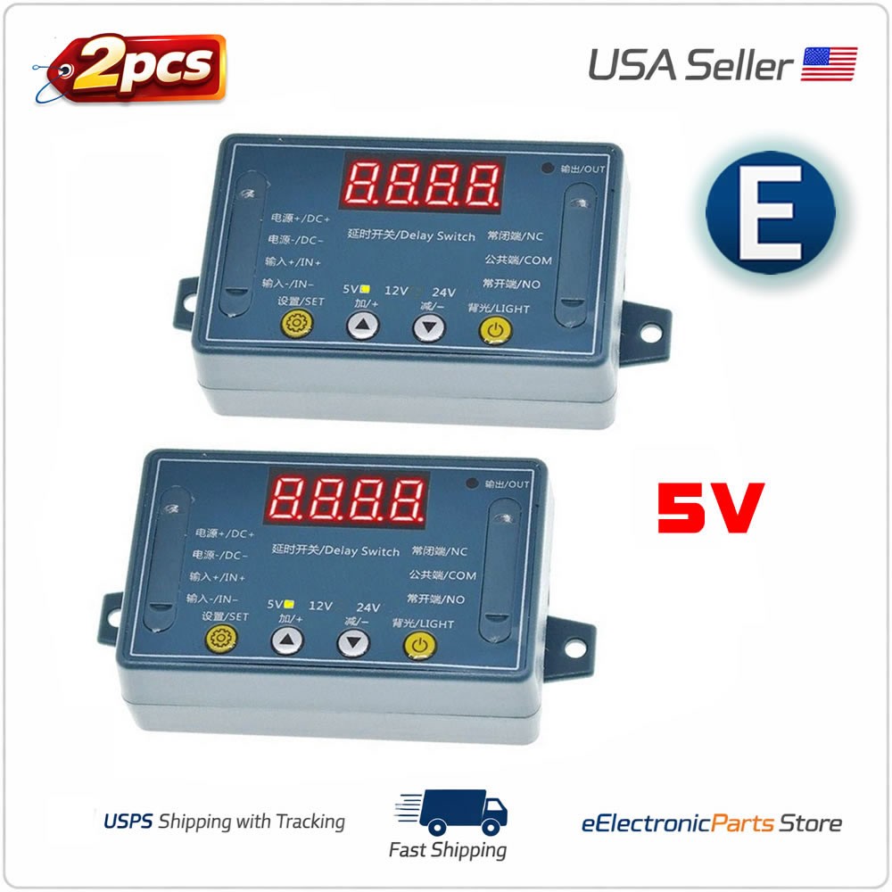 2pcs DC 5V 10A Adjustable Time Delay Relay Module LED Digital Timer Switch Case