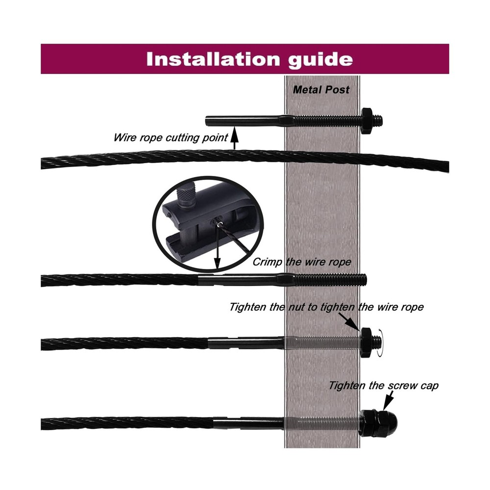 3/16 Black Cable Railing Hardware,Cable Railing System Kit,Stud Tensioner 50p...