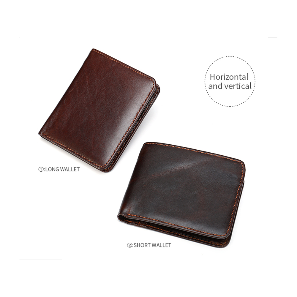 Mens Leather Bifold Wallet RFID Blocking Vertical Horizontal Brown