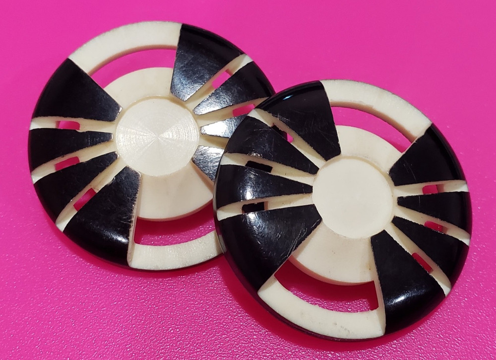 Large Black & White Art Deco Celluloid Vintage Button~Sold Separately
