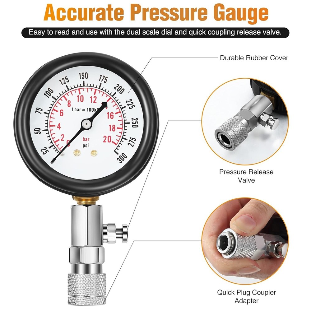 9pc Automotive Compression Tester Kit & Spark Plug Tester
