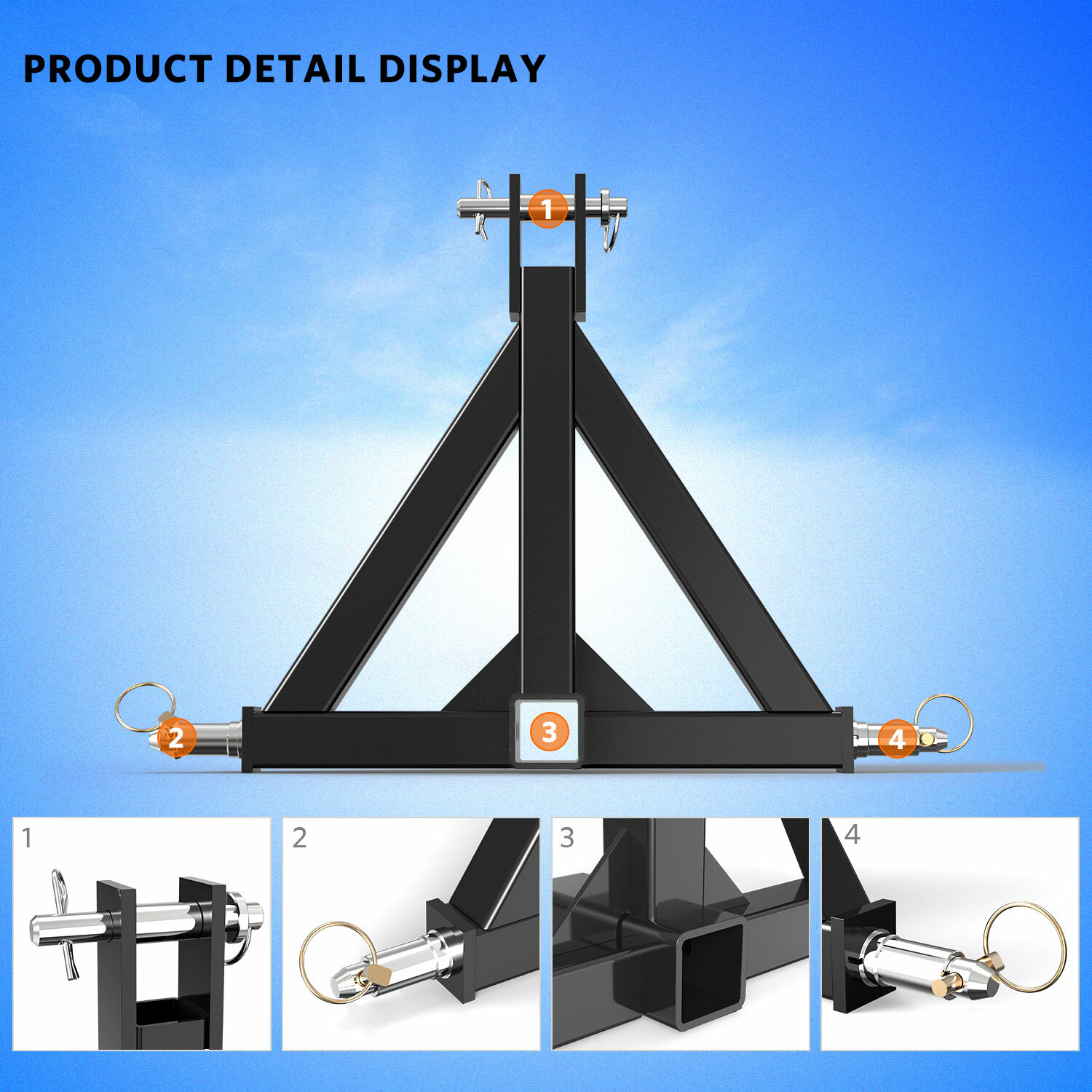 Category 1 Tractor 3 Point Hitch Receiver Tow Drawbar Heavy Duty Tube Steel