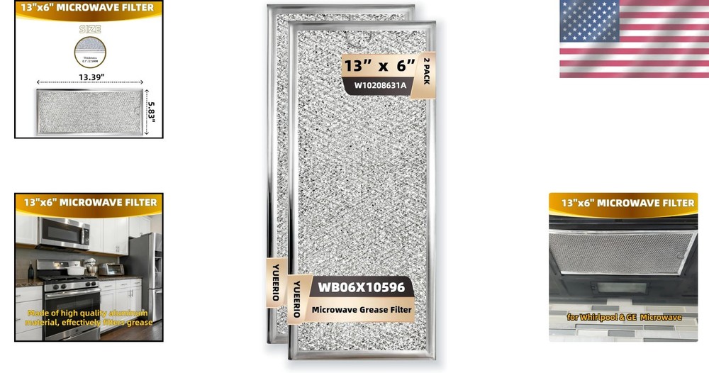 Microwave Grease Filter Replacement 13" X 6", Pack of 2