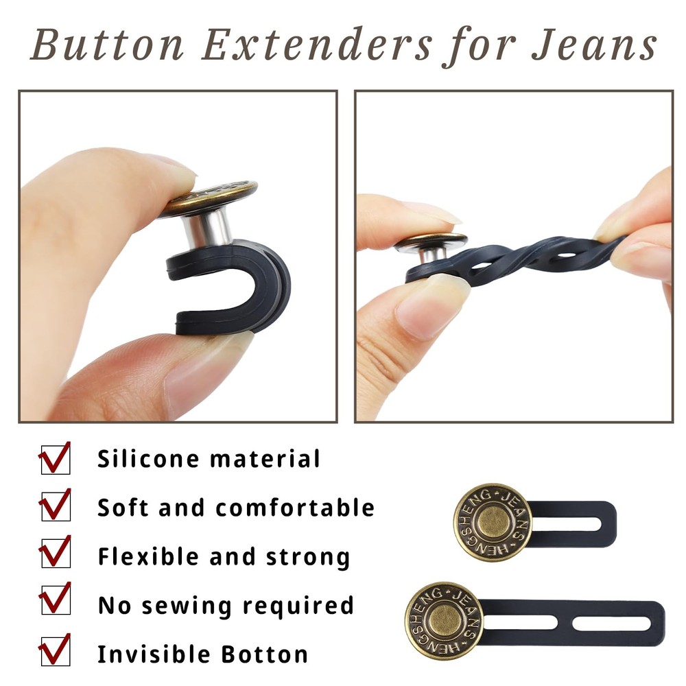6pcs Extender Button for Jeans, Pants Waist Extender, 2 Sizes
