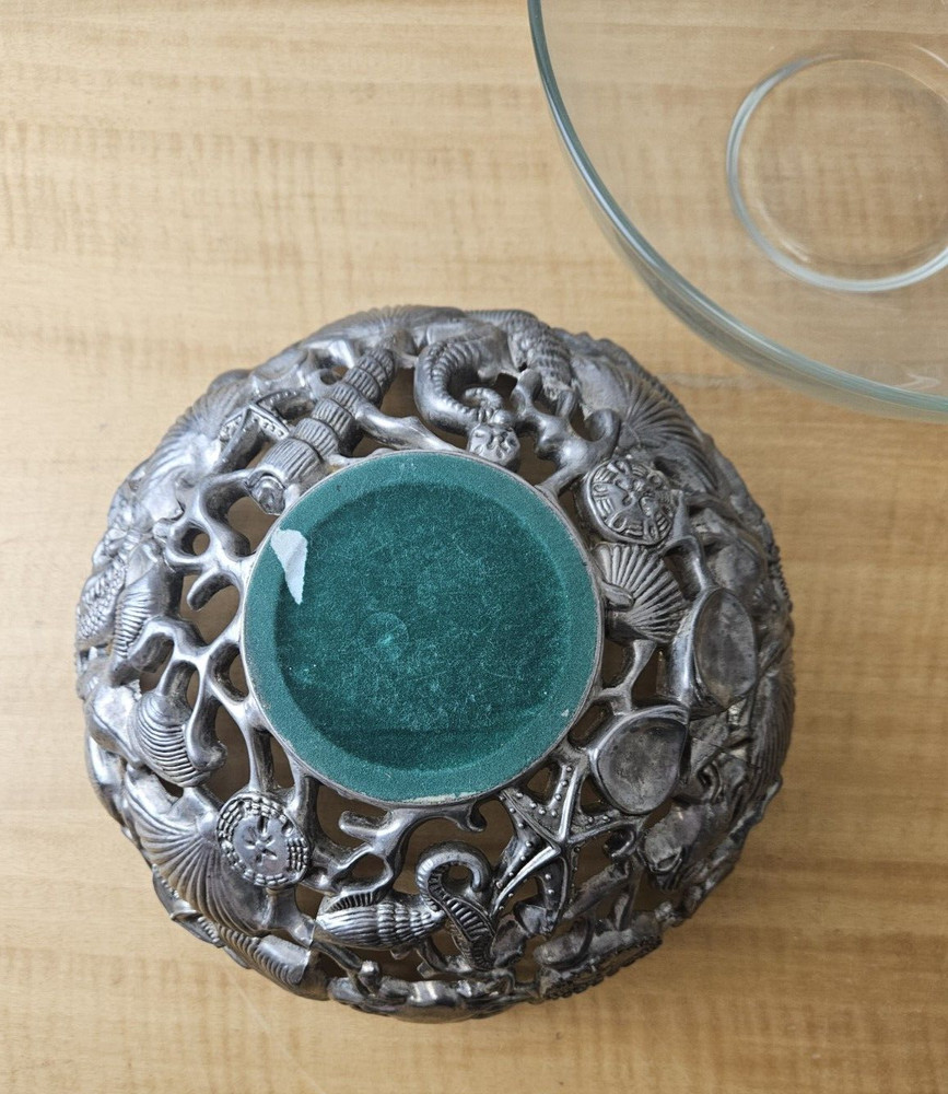 Godinger Silver Art, Co Seashell Bowl Set silver plated bowl and glass bowl 10"