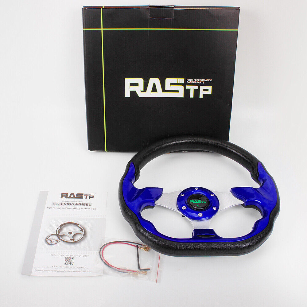 12.5" Universal Blue D Shape Racing Steering Wheel w/ Quick Release Adapter Kit
