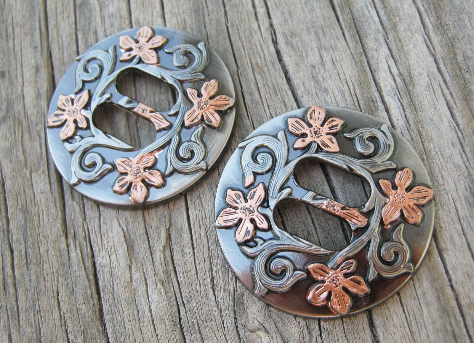 Wildflower Slotted Concho Copper Floral 1-1/2" Set of 2