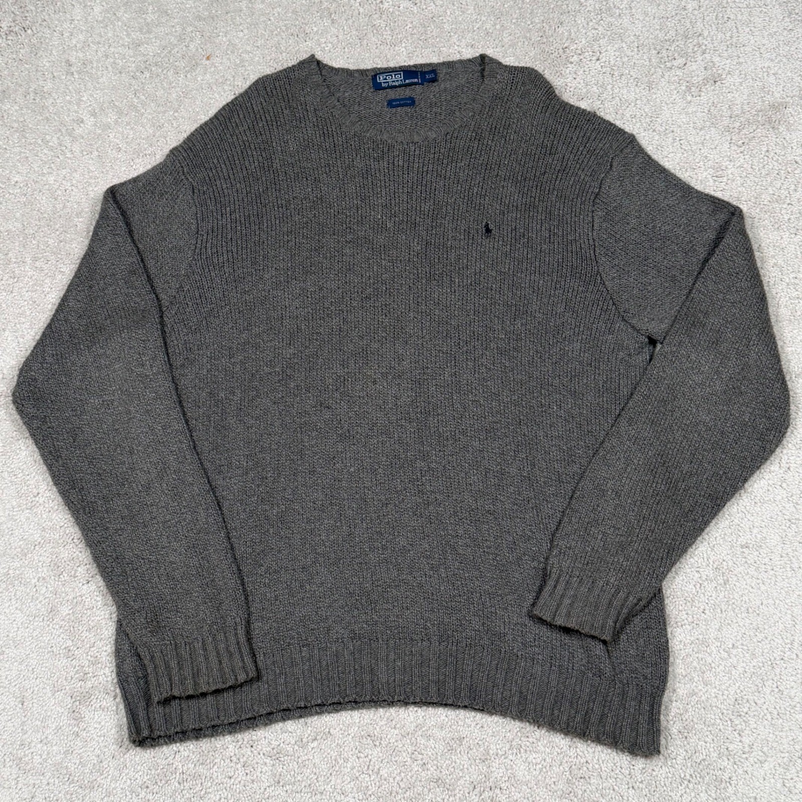 VTG Polo Ralph Lauren Men's Grey 100% Cotton Crewneck Knit Sweater XXL