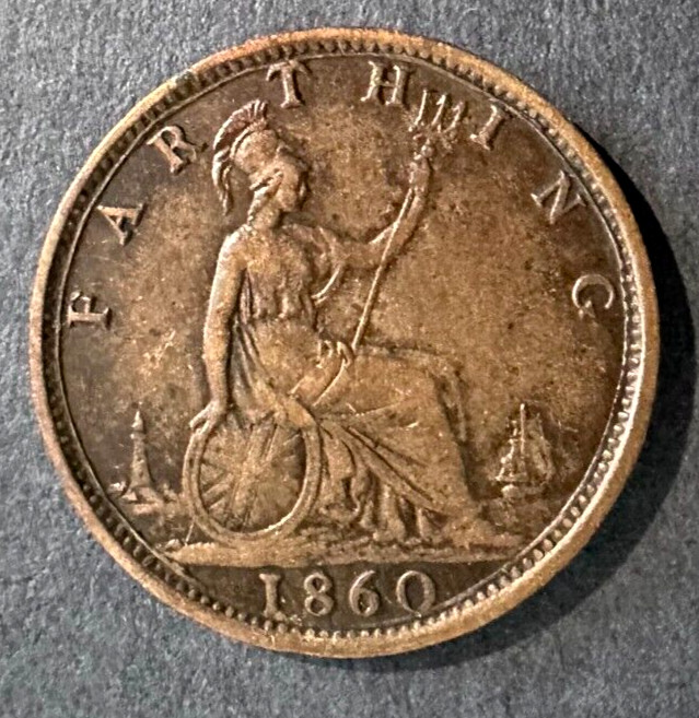 1860 Great Britain Copper Farthing -- XF