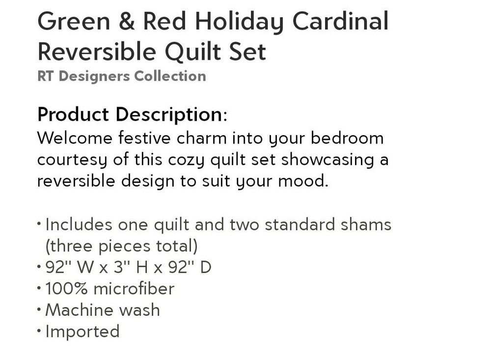Holiday Cardinal Reversible Quilt Queen