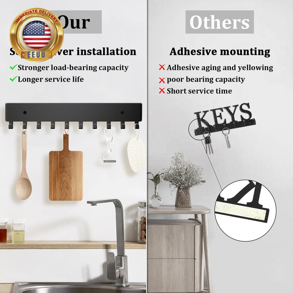 Key Holder Wall Mount with 6 Hooks - Key Rack Organizer for Entryway, Kitchen &
