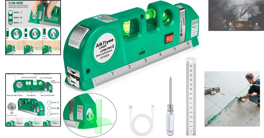USB Rechargeable Laser Level Tool for Precise Vertical & Horizontal Lines