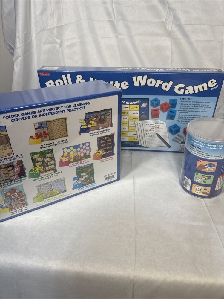 3 Lakeshore Learning games Roll & Write Word,Place Value, Elementary folder NEW