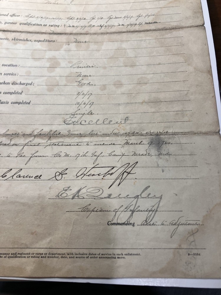 1920 U.S. Army Honorable Discharge infantry sargent