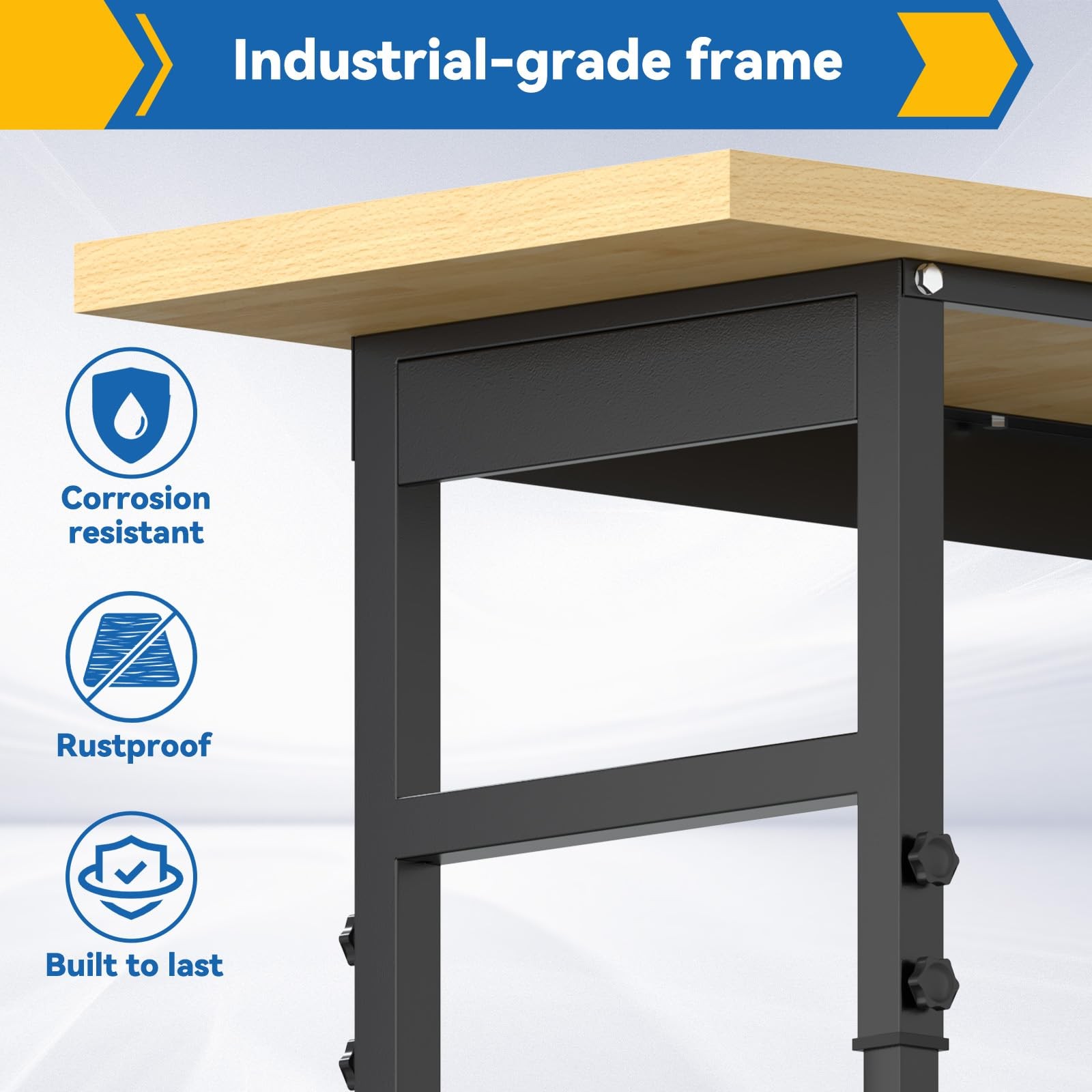 60'' Adjustable Workbench Solid Wood Work Bench Table with Wheels