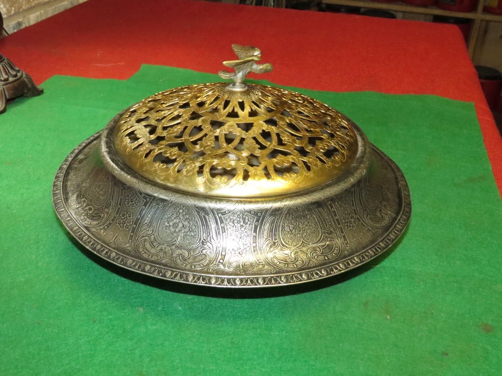 Antique J F, E.P.N.S. Silver Counter Recess Pan w/ Brass Cover 13" in Dia.