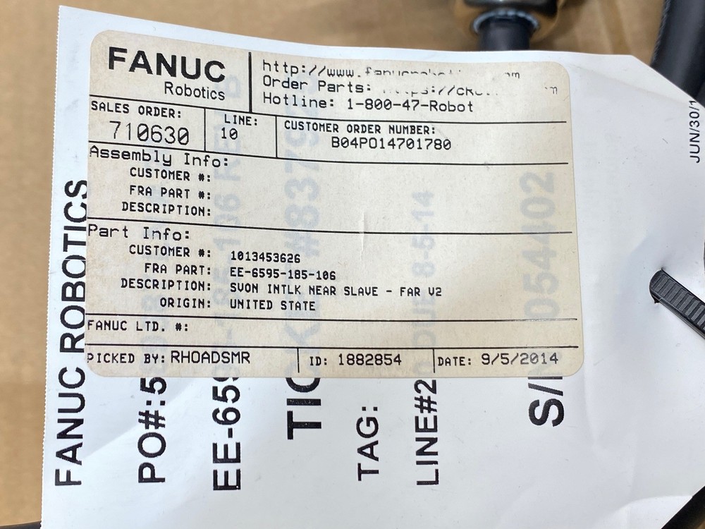 FANUC EE-6595-185-106 ROBOT SVON INTERLOCK CABLE ASSEMBLY