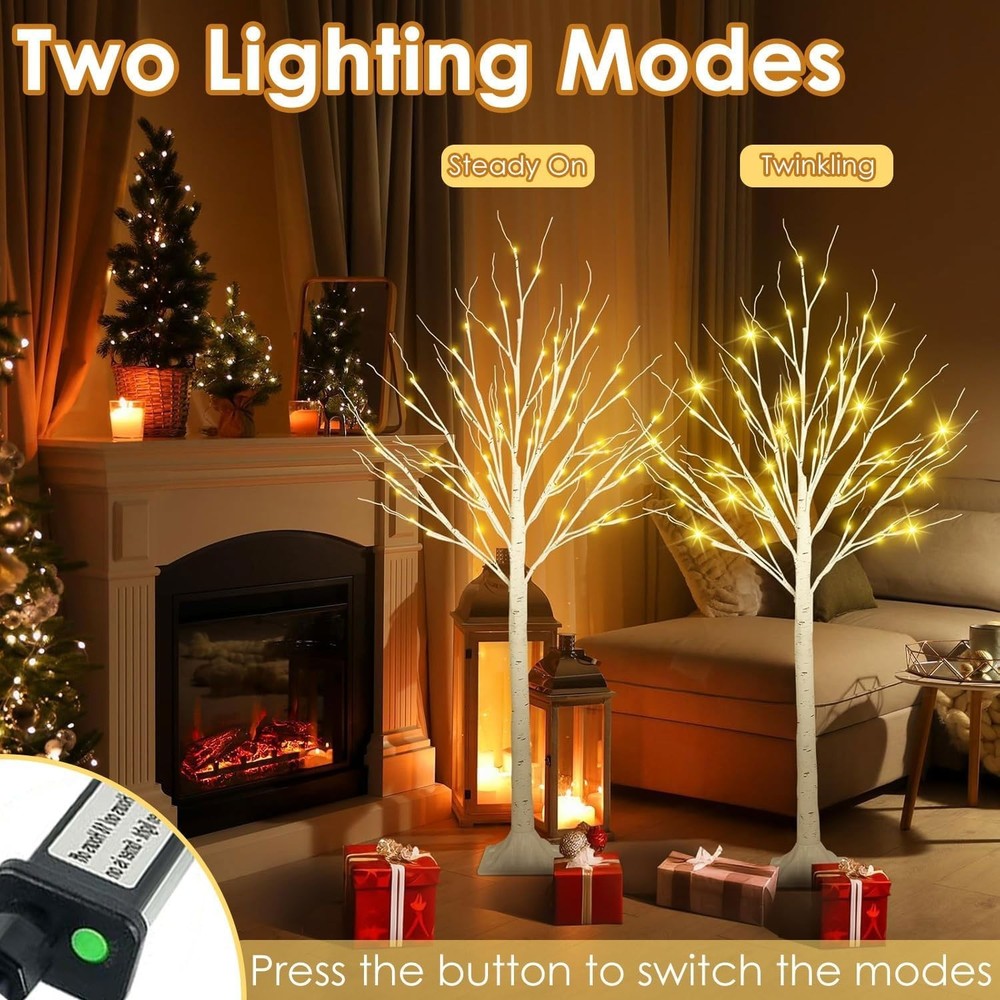 2-Pack 4FT Lighted Birch Trees Higher Size & Floor Standing, 96 LED Twinkling...