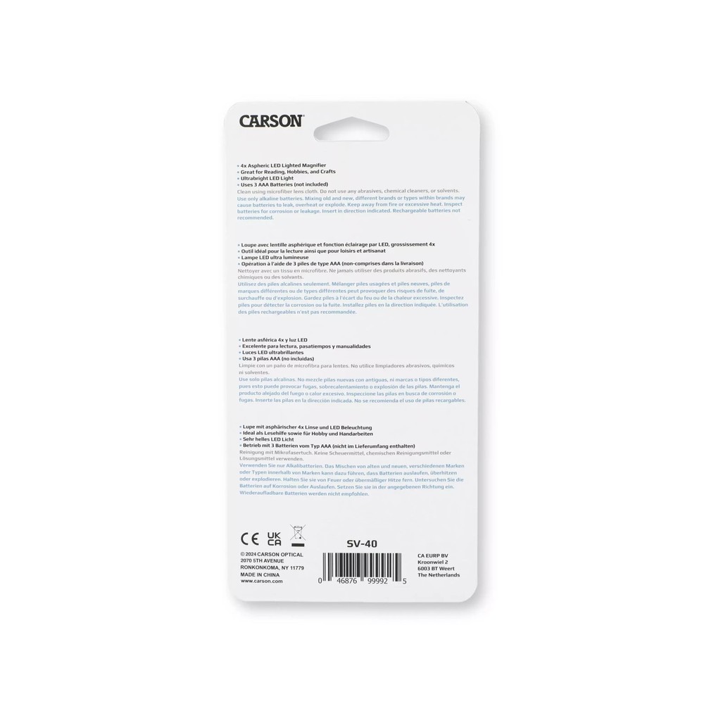 Carson 4X Magnifier LED Illuminated 3" Round Plastic Handle Bible Document Read