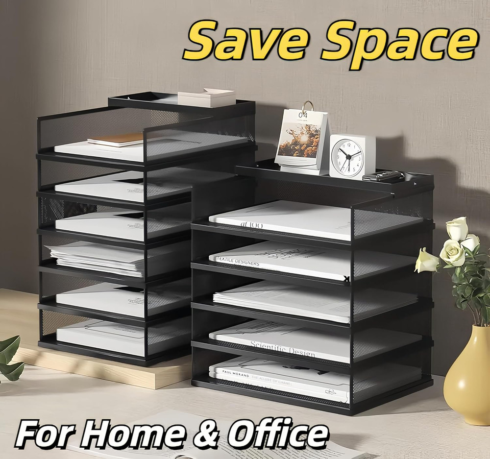 A3 Mesh Desk File Organizer, Stackable Paper Tray，Desktop Document Sorter, File