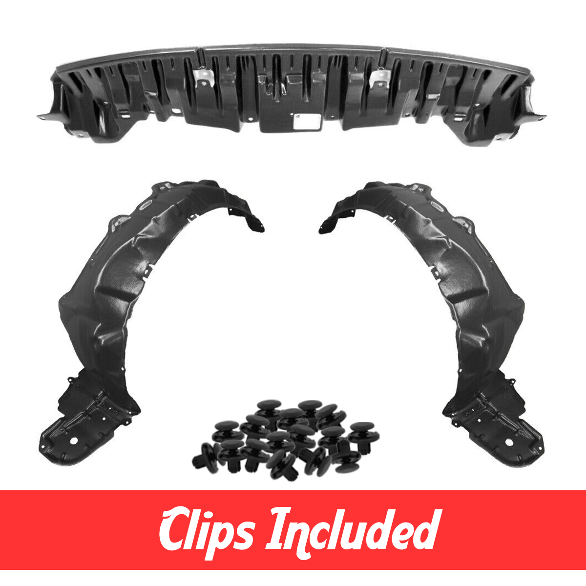 Front Fender Liner & Engine Undercover Set w/ Clips For 2010-2011 Toyota Prius
