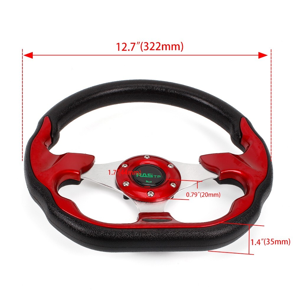 Universal 13" Red 6 Hole Steering Wheel w/Horn Button+Quick Release Adapter