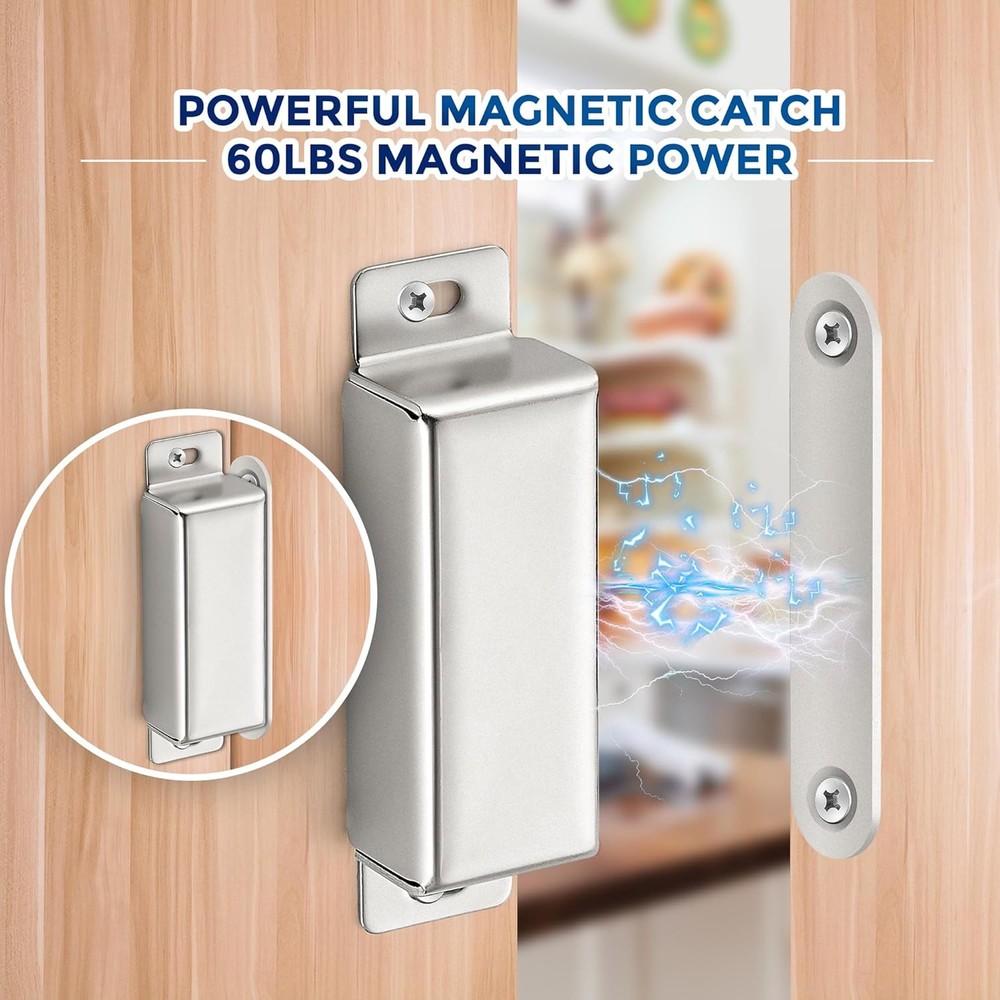 Wardrobe Closet Magnetic Latch 60lbs Silver 4 Pack