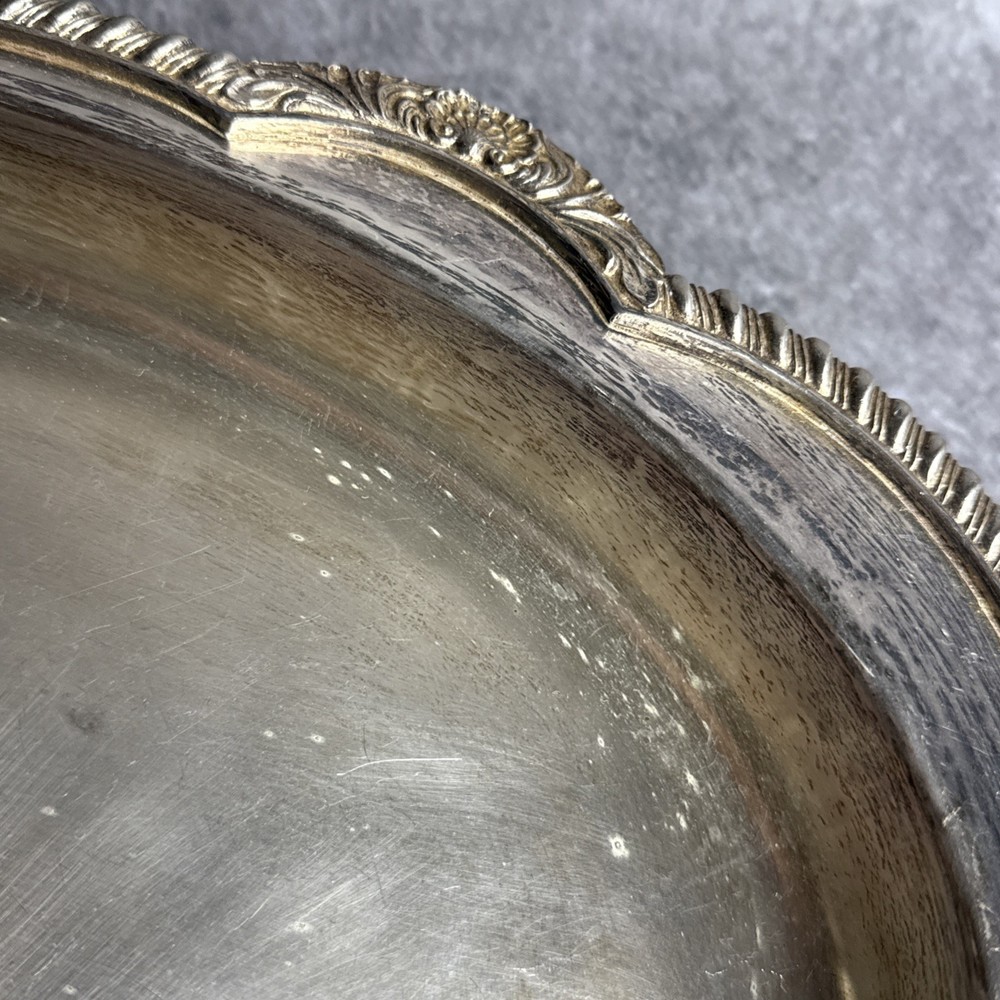 Vintage Silver Plated Footed Serving Tray 19” X 12”