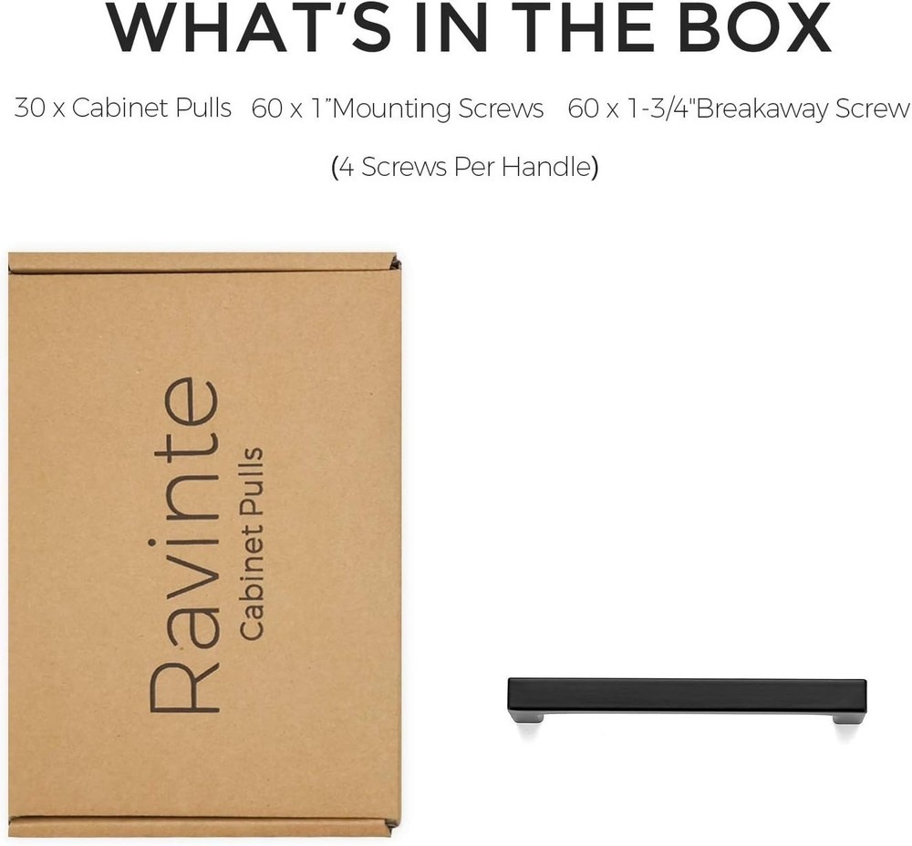 30 Pack Solid 3-3/4 Inch Kitchen Square Cabinet Handles Matte Black Pulls