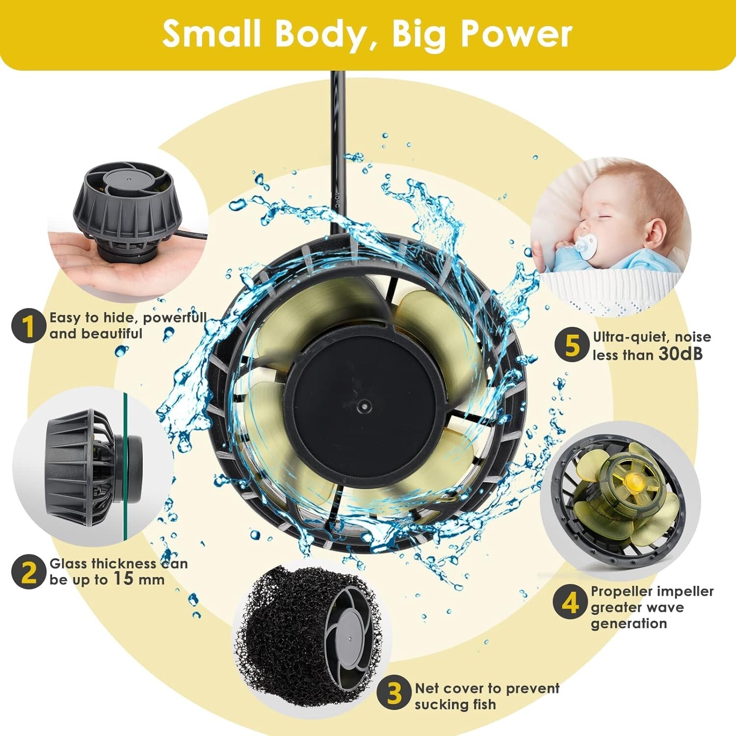 hygger 1321GPH-3400GPH Magnetic Aquarium Wave Maker With Controller up to 265Gal