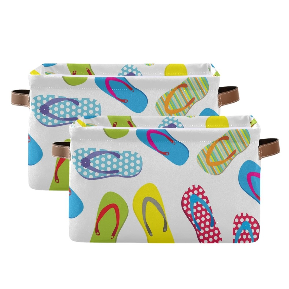 Large Foldable Storage Flip-Flops Print Fabric Storage Baskets Collapsible De...