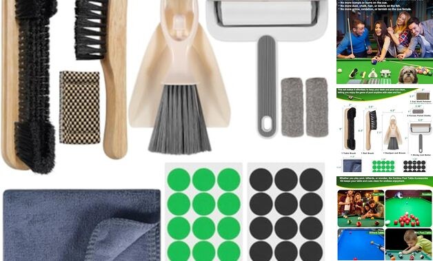 Billiard Pool Table Accessories Kit: 10 Piece Set with 2 Pool Table Brushes,2