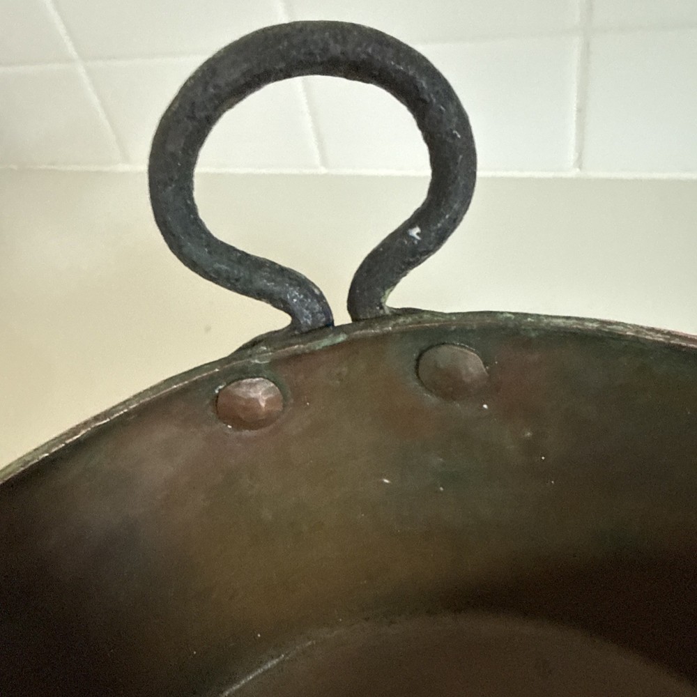 Rustic Hand Crafted Hammered Copper Pot with Riveted Handles 10.5 diameter