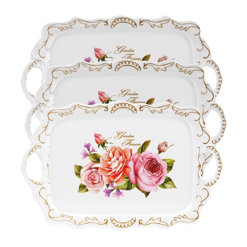 Nicunom 3 Pack Serving Trays with Handles, 16" L x 11" W Rectangular Trays for E