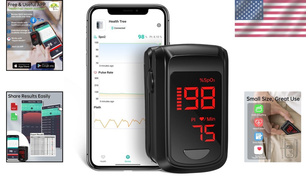 Sport-Ready Bluetooth Pulse Oximeter with Real-time Data & App Compatibility