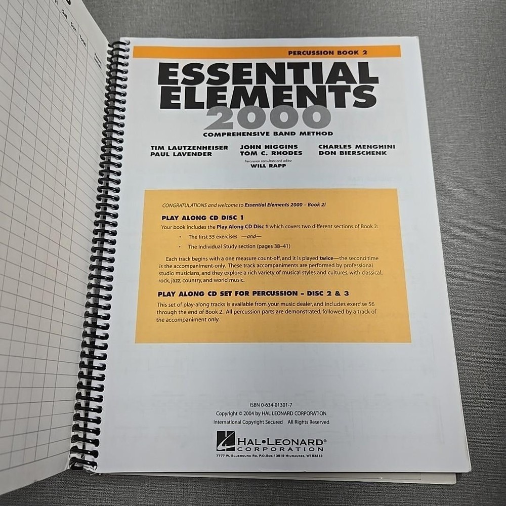 Essential Elements 2000 Comprehensive Band Method Percussion Bk 2 ~ 2004 Spiral