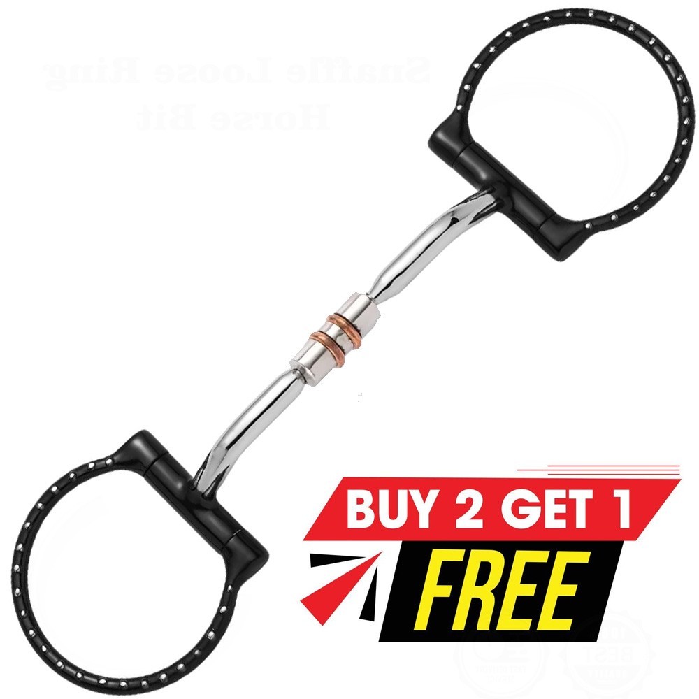 Western Horse D Ring Snaffle Bit Copper Roller Mouth Equestrian Training Bit