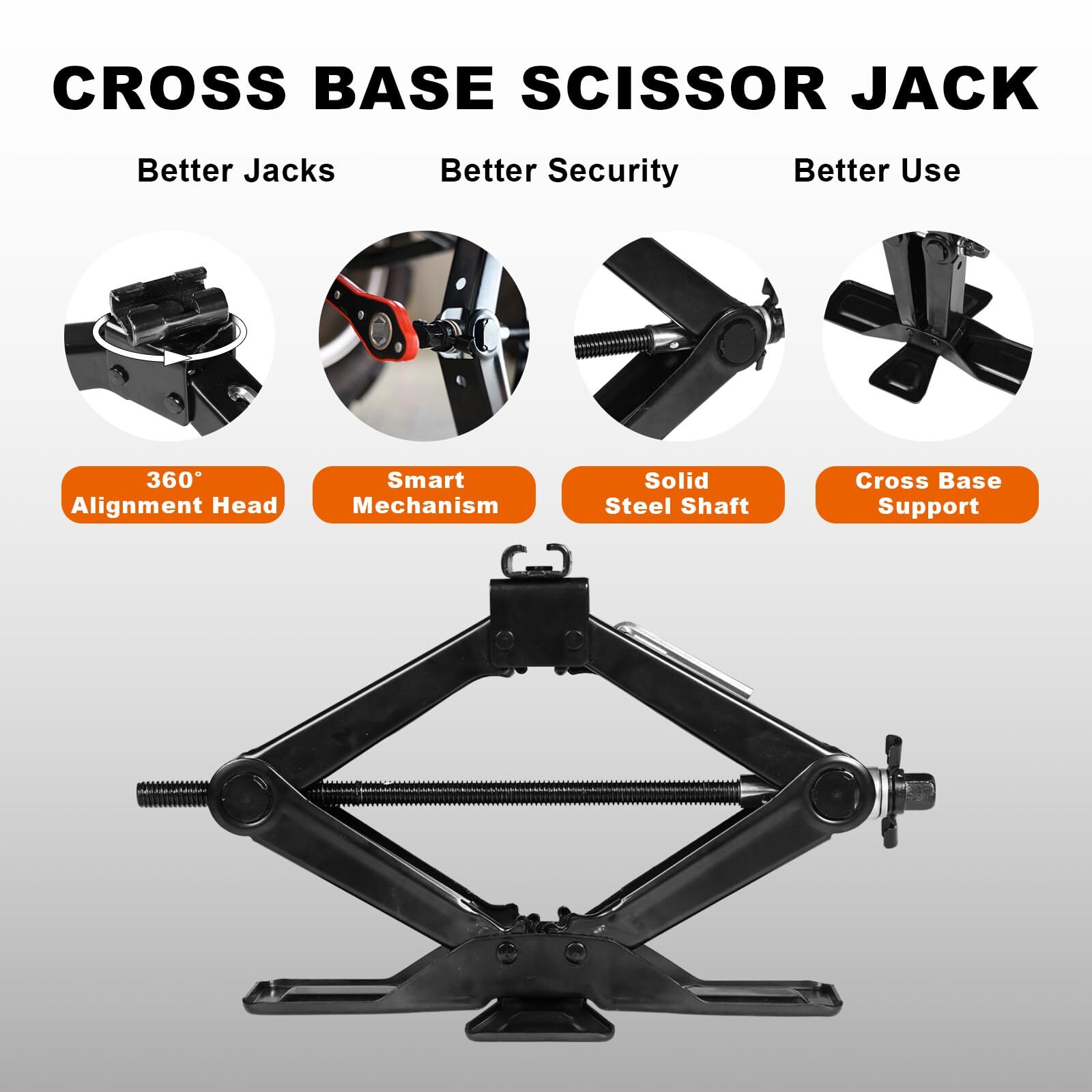 BIG RED Torin Wide Base Cross Car Scissor Jack, 1.5 Ton (3,000 lbs) , Black