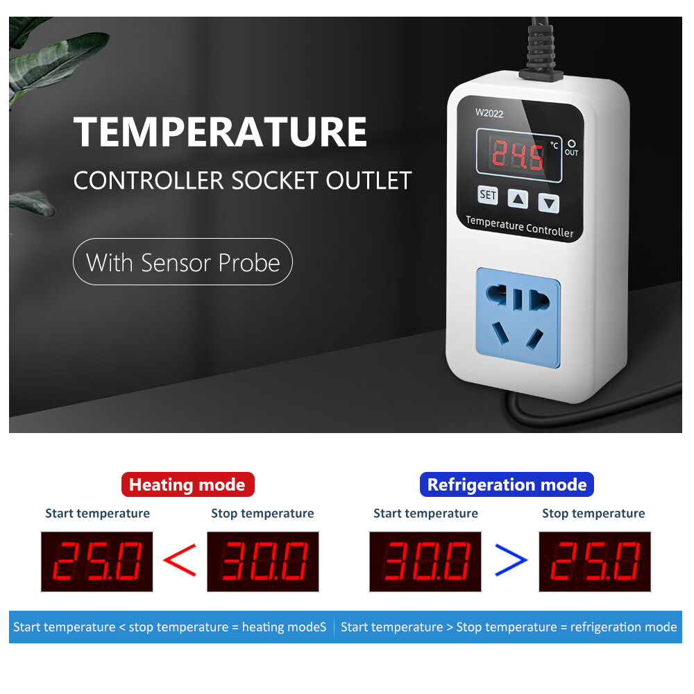 W2022 Digital Temperature Controller Thermostat Timer Switch Socket w/NTC Sensor