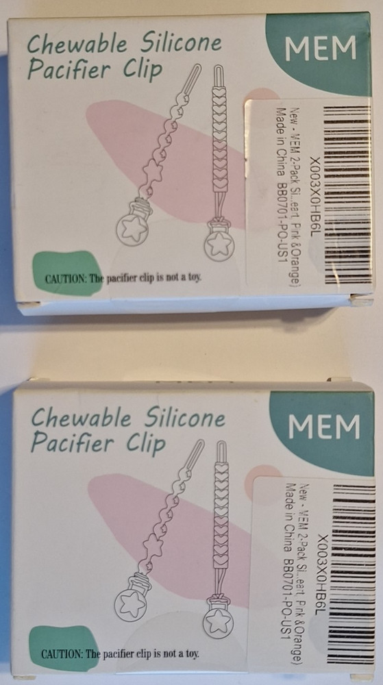 Mem Chewable Silicone Pacifer Clip 2-2paks