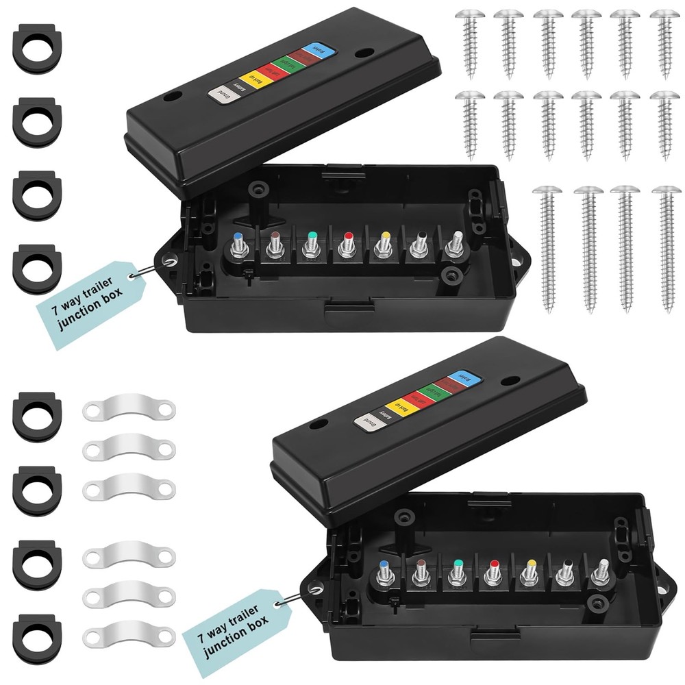 2 Set 7 Way Trailer Junction Box Weatherproof 7 Gang Color Coded Solid Studs ...