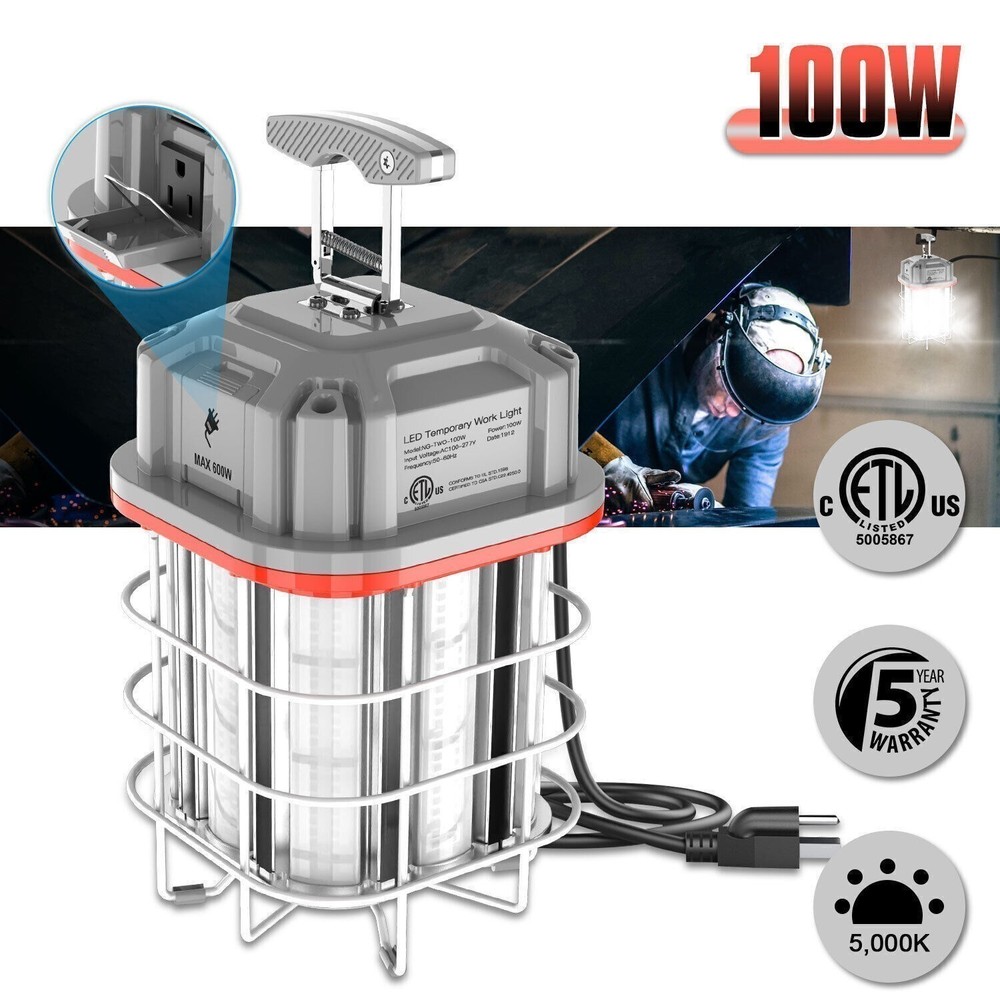 100W LED Temporary String Work Light Linkable Constraction JobSite Light 5000K